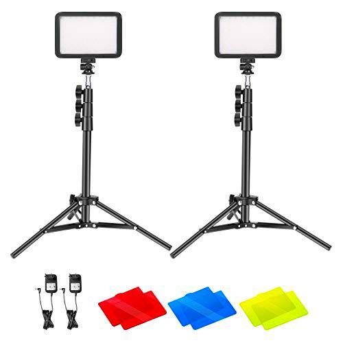 Neewer 2 Paquetes Kit de Iluminación para Conferencias con Control para Reuniones Llamadas con Zoom/Transmisión Automática Luz de Video LED Regulable 3200K-5600K con Soporte Trípode/Filtros de Color