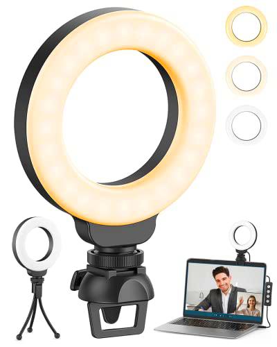 Portátil con Anillo de luz de 4", Anillo de luz para videoconferencia con Clip y trípode