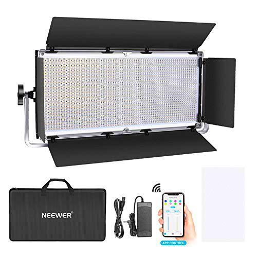 Neewer 1904 LED Luz Video Pro con Sistema de Control Inteligente App Iluminación Fotográfica Bicolor Regulable 3200K-5600K Kit para Iluminación Video Estudio Youtube con Pantalla LCD Carcasa Metálica