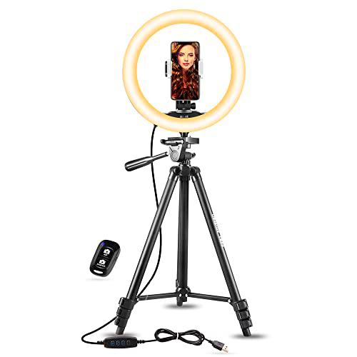 UBeesize Luz en Forma de Anillo para Selfis de 25,4cm con Trípode hasta 127cm Soporte para tTeléfono para Retransmitir en Directo