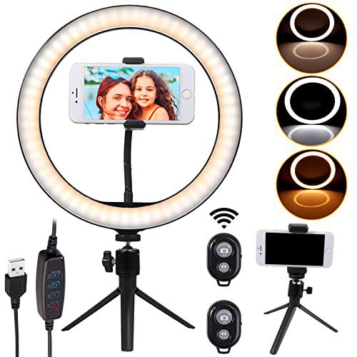 Anillo de Luz LED COLORLAM Aro de Luz con Trípode φ26cm 15W 10 Niveles de Brillo 2800-7000K Control Bluetooth Interfaz USB Aro de Lluz para Selfies
