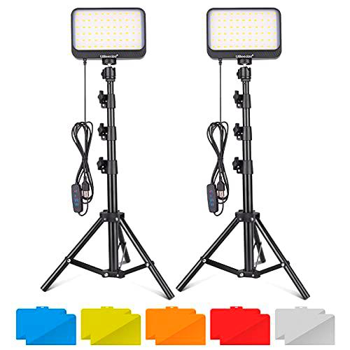 UBeesize 2pcs Luz LED de Vídeo Regulables con Soporte de Trípode Ajustable y Filtros de Color para Disparos de Mesa/ángulo Bajo