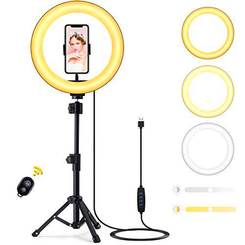 10" Aro de Luz, Aro de Luz con Tripode, Aro de Luz para Movil TIK Tok Anillo de Luz con Control Remoto para Maquillaje