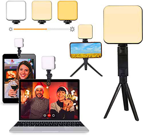 Luz de Iluminación para Videoconferencia, Soporte de Luz de Video LED con Clip y Trípode