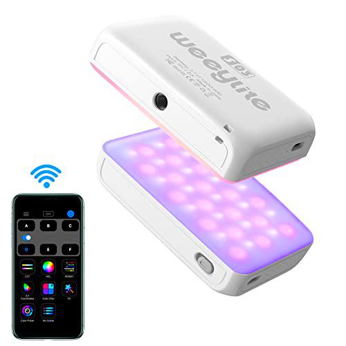 Weeylite S03 Mini Luz de Video RGB con Bluetooth App Control,360 º a Todo Color LED En cámara Fotografía Luz,Recargable CRI95+ 2800-6800K Regulable Lámpara para Foto,Vlog,Youtube -Blanco