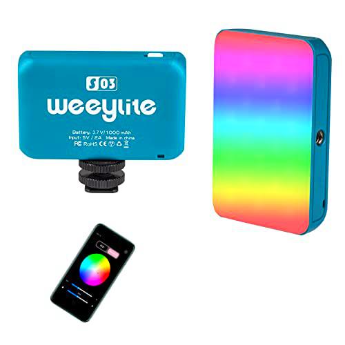 Weeylite S03 Mini Luz de Video RGB con Bluetooth App Control,360 º a Todo Color LED En cámara Fotografía Luz,Recargable CRI95+ 2800-6800K Regulable Lámpara para Foto,Vlog,Youtube -Azul
