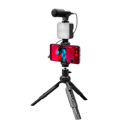 CASR Proyector LED, luz de Foco, con trípode y micrófono Negro