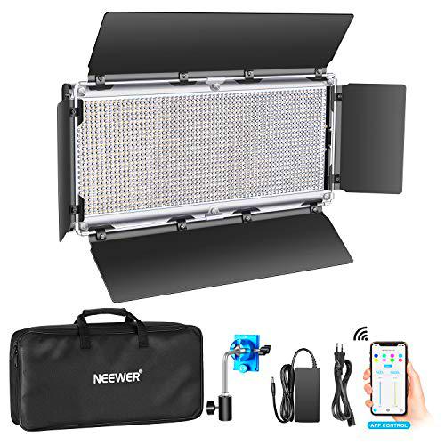 Neewer 1320 LED Luz de Video con Sistema Control Inteligente APP Iluminación Fotografía Bicolor Regulable 3200K-5600K Kit para Iluminación Video Exterior Estudio YouTube con Pantalla LCD Carcasa Metal