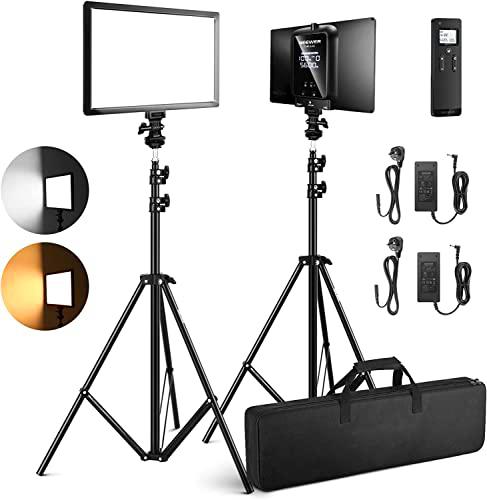 NEEWER 2 Paquetes Kit de Iluminación Suave de Panel de LED 2.4G para Vídeo
