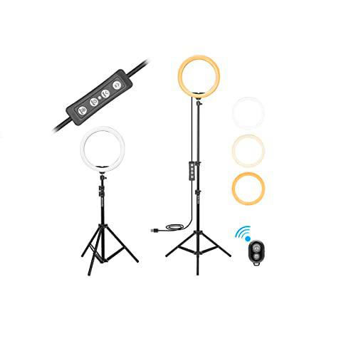 Anillo de luz LED grande de 12" para selfie con mando a distancia,soporte para trípode,soporte para teléfono móvil