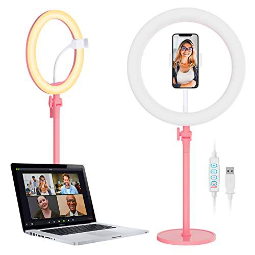 NEEWER Anillo de Luz para Portátil, Luz de Escritorio Regulable de 10" con Soporte para Teléfono