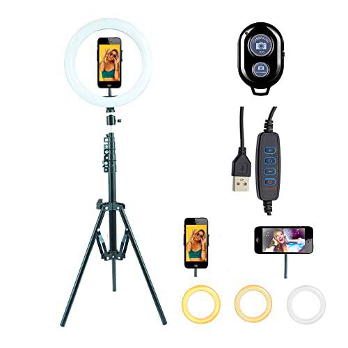 HIROD Aro de luz de 10" con Trípode Altura 1,60m, con Soporte