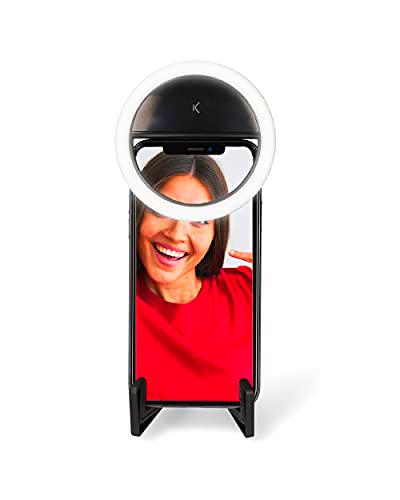 KSIX Aro de Luz Formato Pocket, Soporte incluido. Anillo de Luz Led para Móvil y ordenador