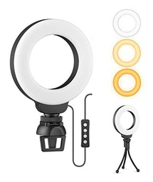 ITAL Anillo de Luz LED 4" con Soporte de Sobremesa y Pinza para Pantalla