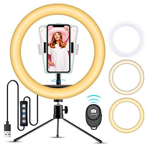 doosl 10" Regulables Selfies Anillo de Luz con Tripode con Remoto Inalámbrico para Maquillaje