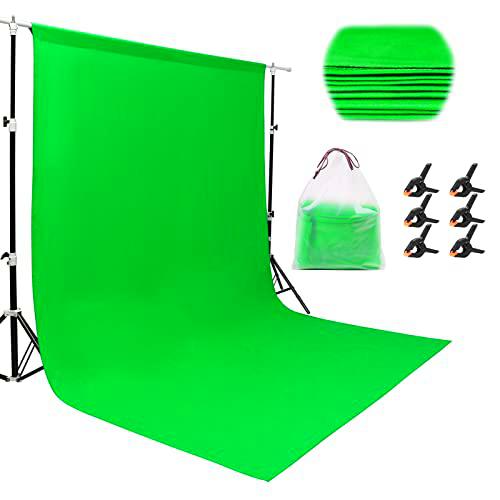 Miorkly Fondo de Fotografía Estudio,1.8x2.8 M Croma Verde Green Screen Backdrop para Estudio Fotografía,100% Poliéster Fondo Antiarrugas,con 6 Pinzas + un Bolsillo(Soportes no incluidos)
