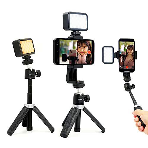 MAXCAM El Paquete de Accesorios de lámparas de vídeo de cámara LED de Doble Color Incluye lámparas de llenado LED + Clip de teléfono móvil + trípode