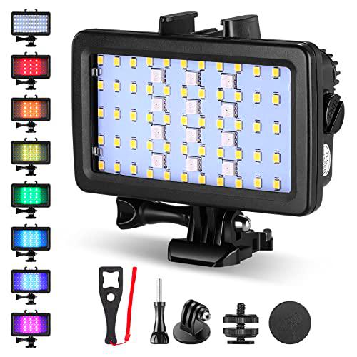 NEEWER SL-20 RGB Luz de Buceo Subacuática 131Pies/40m Luz de Video LED Impermeable con 8Colores 5500K CRI95+ 5000lux/0,2 m Batería Incorporada de 3000mAh Compatible con Gopro Action Cam y Cámara DSLR