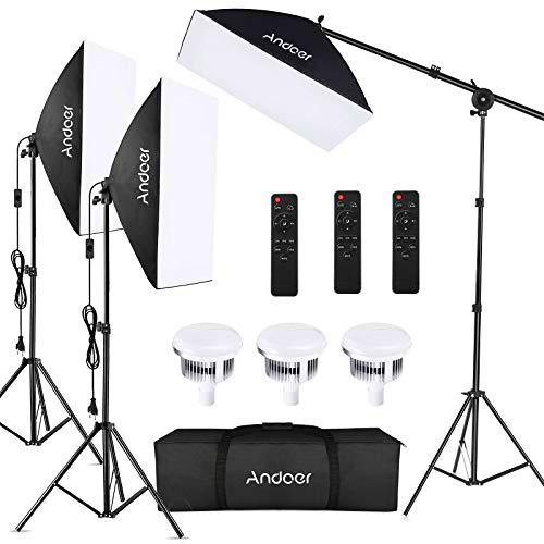 Andoer Softbox Kit, Iluminación Fotográfica Equipo con 85W 2800K-5700K Luz LED de Temperatura de Bicolor