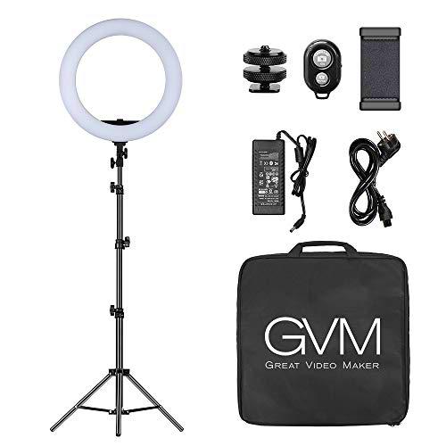 Anillo de luz LED GVM con trípode, 48 cm 3200-5600K Anillo de Selfie Bicolor para fotografía de luz Titok Vlog Youtube Retrato Vlog Selfie Anillo de luz