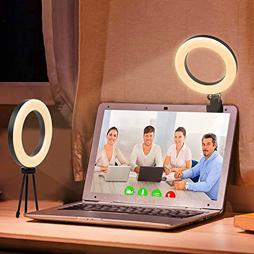 Anillo de luz de video, 6.7 "Selfie Ring Light con clip y trípode soporte