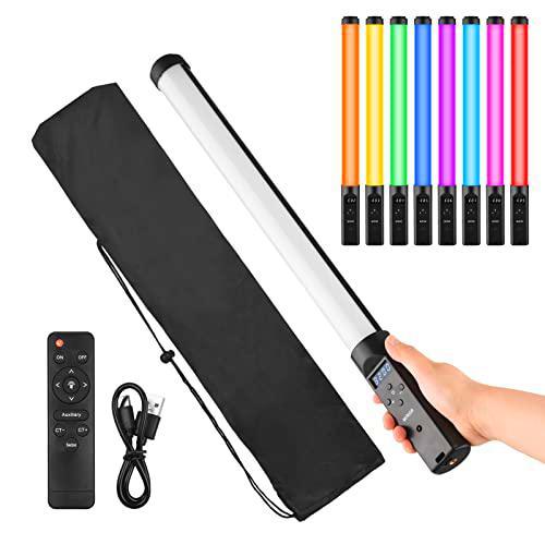 Andoer Tubo de luz RGB de Mano Batería Integrada Varita de Luz de Video LED 3200K-5500K Regulable 9 Efectos de Iluminación Coloridos Batería Incorporada con Control Remoto para Vlog Fotografía