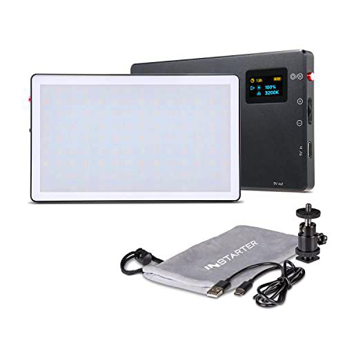 Instarter Lámpara de vídeo LED y luz para cámara, bicolor en formato de bolsillo potencia de 9W streaming regulable y para teléfono móvil batería de 2h para fotos vídeos y juegos con función Powerbank