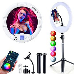 Weeylite 10.5'' RGB LED Anillo de Luz,Full Color 12W 2500K-8500K Ring Light con Trípode de Mesa,App Controlar,Batería integrada para Smartphone Selfie Maquillaje Youtube Video TikTok