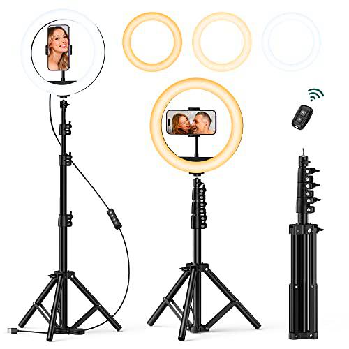 ATUMTEK Luz de Anillo para Selfie de 10" con Trípode Extensible de 55"