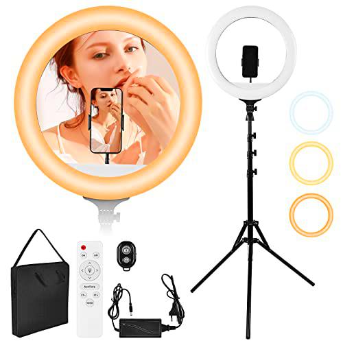 MYSWEETY 18" Aro de Luz con Tripode, 3 Modelos Ring Light Anillo de Luz Graduable Aro Luz Movil con Bluetooth Control Remoto para TIK Tok