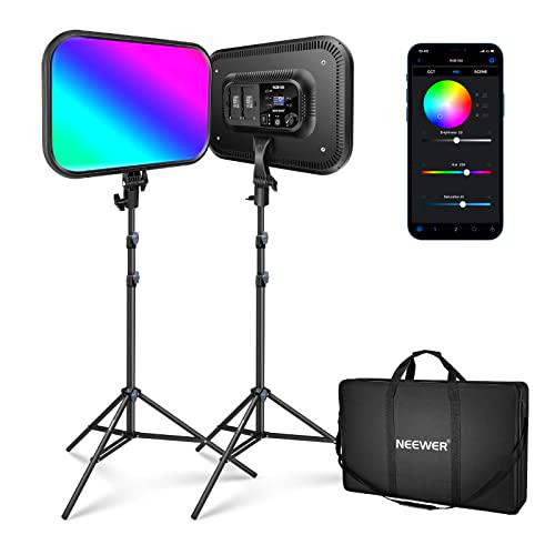 Neewer Panel Luz Video LED RGB de 18,3" con Kit de Soporte de Control de Aplicación 2 Pack