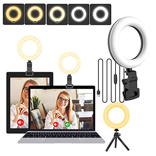 Kit de iluminación de videoconferencia, Clip de luz de Anillo de 5&quot; en el Monitor de la computadora portátil con Soporte de trípode Iluminación de Zoom de cámara
