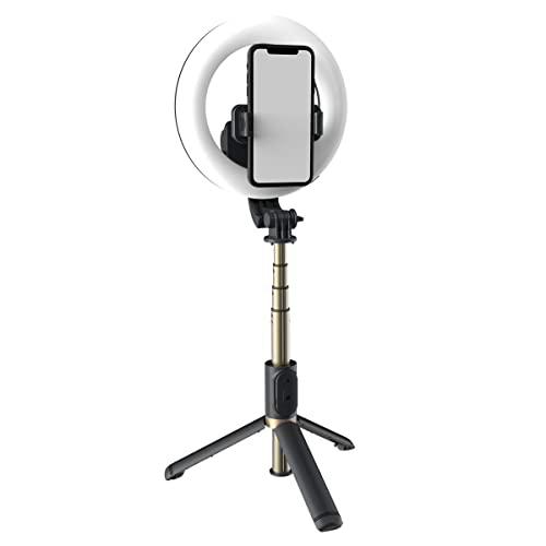 H.May Palo Selfie con Luz, 6" LED Regulables Aro de Luz con Trípode Soporte 80cm