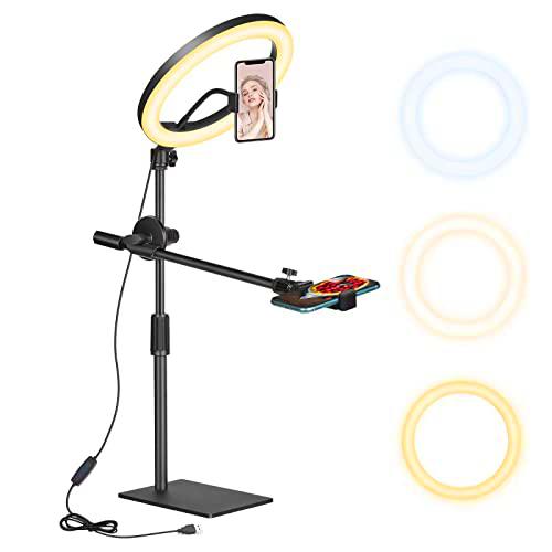Anillo LED 10" con trípode para teléfono y luz suspendida