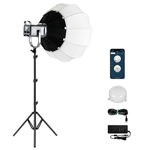 GVM 150W Luz de Video con softbox, App Control led lámpara de Video Bicolor 2700K-7500K led Luz Continua de Estudio con 8 Luces de Escena para Video Youtube Streaming fotografía, CRI97+