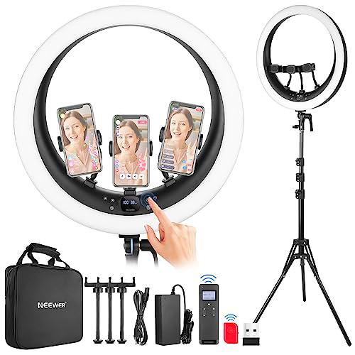 NEEWER Aro de Luz con Trípode de 19", 3 Soportes de Móvil