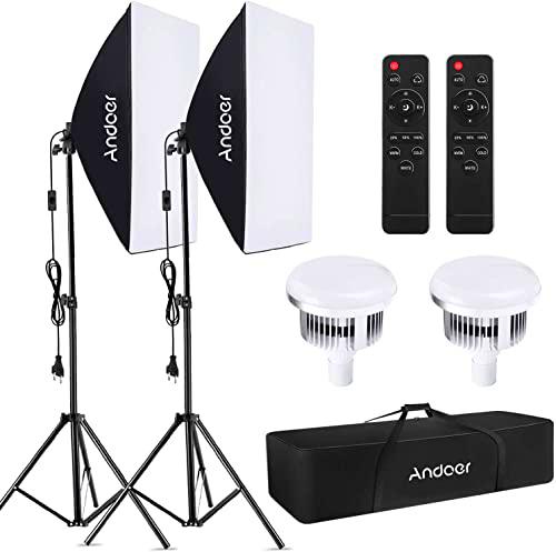 Andoer Softbox Kit,Iluminación Fotográfica Equipo con 85W 2800K-5700K Luz LED de Temperatura de Bicolor,Softbox de 50x70cm