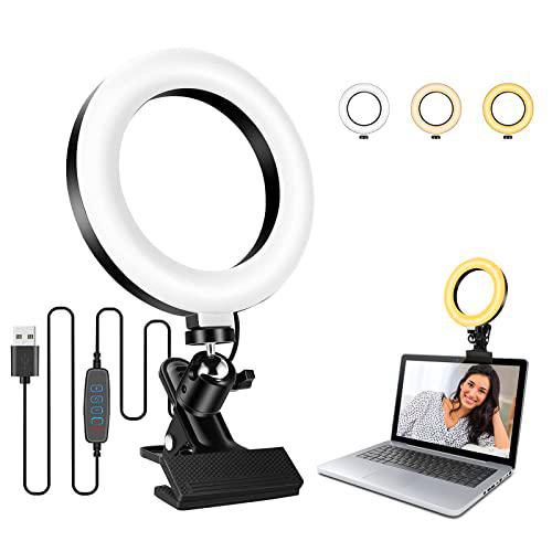 Luz pequeña de 6.3 pulgadas para selfies Tik Tok Ring Light LED para Youtube,Lámpara anular ajustable con 3 modos de iluminación y 10 niveles de luminosidad