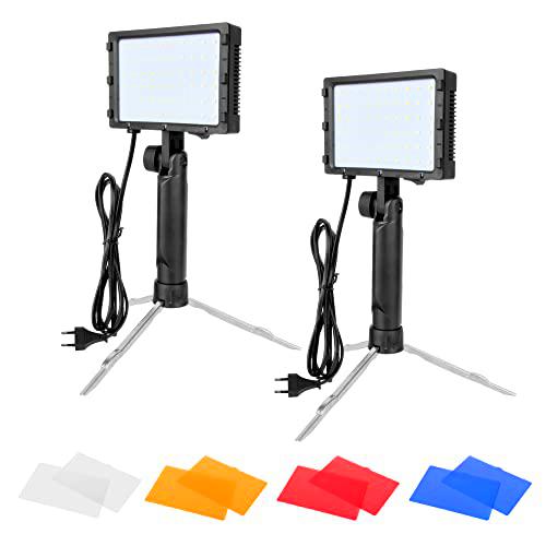 Emart 2PCS Kit Iluminación Fotografía Portátil, 5600k 60 Focos Fotografia LED Luz de Video con Mini Trípode Ajustable y Filtros de Color para Fotografía Mesa
