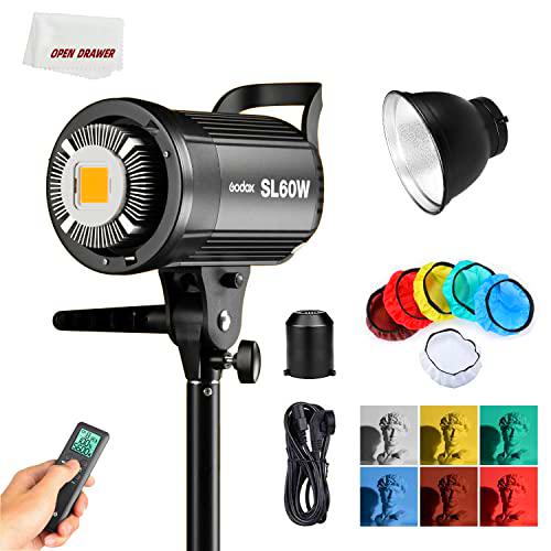 Godox SL-60W 60W CRI>95 TICI>90 5600 ± 300K LED Continuous Light for Bowens Mount with Reflective Standard Soft Light Cloth for Children's Photography and Video Recording