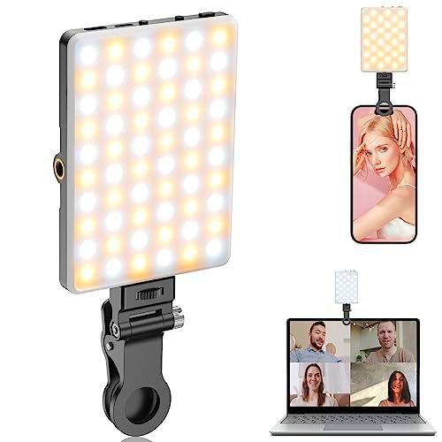 TONEOF Luz Selfie portátil, Luz de teléfono Recargable 60 LED con Clip&amp;Doble Orificio Tornillo de 1/4"