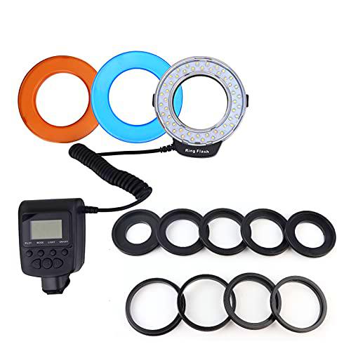Goshyda Anillo de Luz LED, Luz de Relleno de 7 Modos de Brillo Ajustable Portátil con Controlador Y Adaptador de Filtros de Color