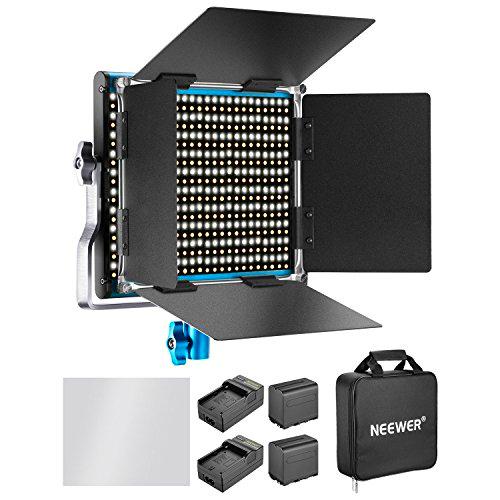Neewer Regulable Bi-Color 660 LED Luz de Vídeo con Recargable 6600MAH Batería y Cargador Kit de Iluminación: 3200-5600K,CRI 96+ con U Soporte y Barndoor para Cámara Foto Estudio Video Filmación