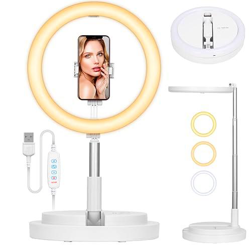 TARION Anillo de luz con Soporte: Anillo de luz LED de Escritorio de 11.8 Pulgadas con Soporte para teléfono