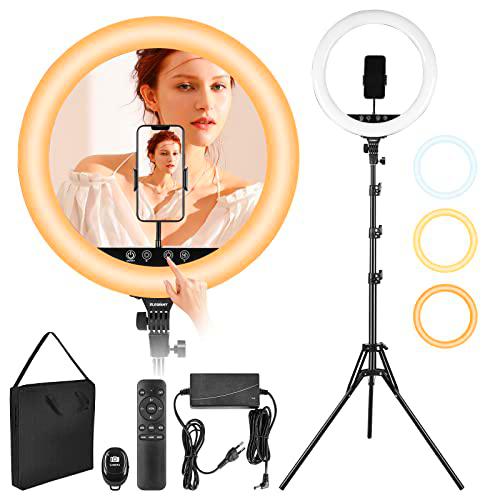 18" Aro de Luz con Tripode, Profesional 3 Modelos Ring Light Anillo de Luz Graduable Aro Luz Movil con Bluetooth Control Remoto para TIK Tok