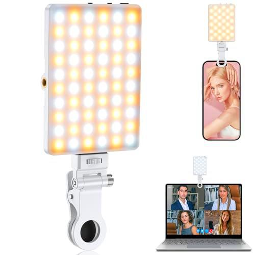 TONEOF Luz Selfie portátil, Luz de teléfono Recargable 60 LED con Clip&amp;Doble Orificio Tornillo de 1/4"