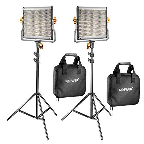 Neewer 2 Pack Regulable Bi-Color 480 LED de Luz de Vídeo y Kit de Iluminación de Soporte Incluye: 3200-5600K CRI 96 + Panel de LED con Soporte U