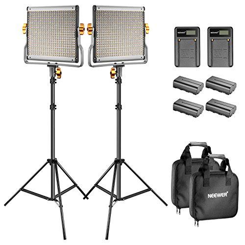Neewer Bi-Color LED 480 Kit de Luces Video y Soporte con Batería y Cargador para Estudio,Youtube Video Filmación,Marco de Metal Durable,Regulable con Soporte en U y Barndoor,3200-5600K,CRI 96+