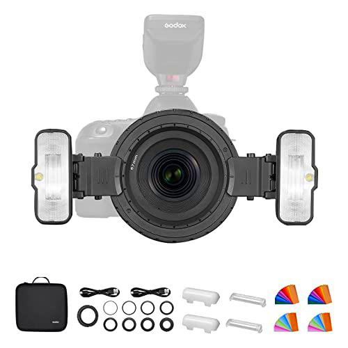 Godox Macro Flash MF12-K2 Kit, Flash TTL de 2.4G con batería de Litio incorporada para Cubrir 500 Flashes y Reciclar en 0.01-1.7 Segundos para Disparos Macro