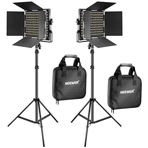 Neewer 2 Pack Bi-Color 660 LED de Luz de Vídeo y Kit de Soporte Incluye: (2) 3200-5600K CRI 96 + Regulable Luz con Soporte en U y Barndoor